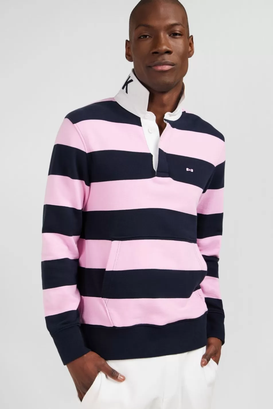 Sweatshirts | Eden Park Dark Blue Striped Polo Neck Sweatshirt