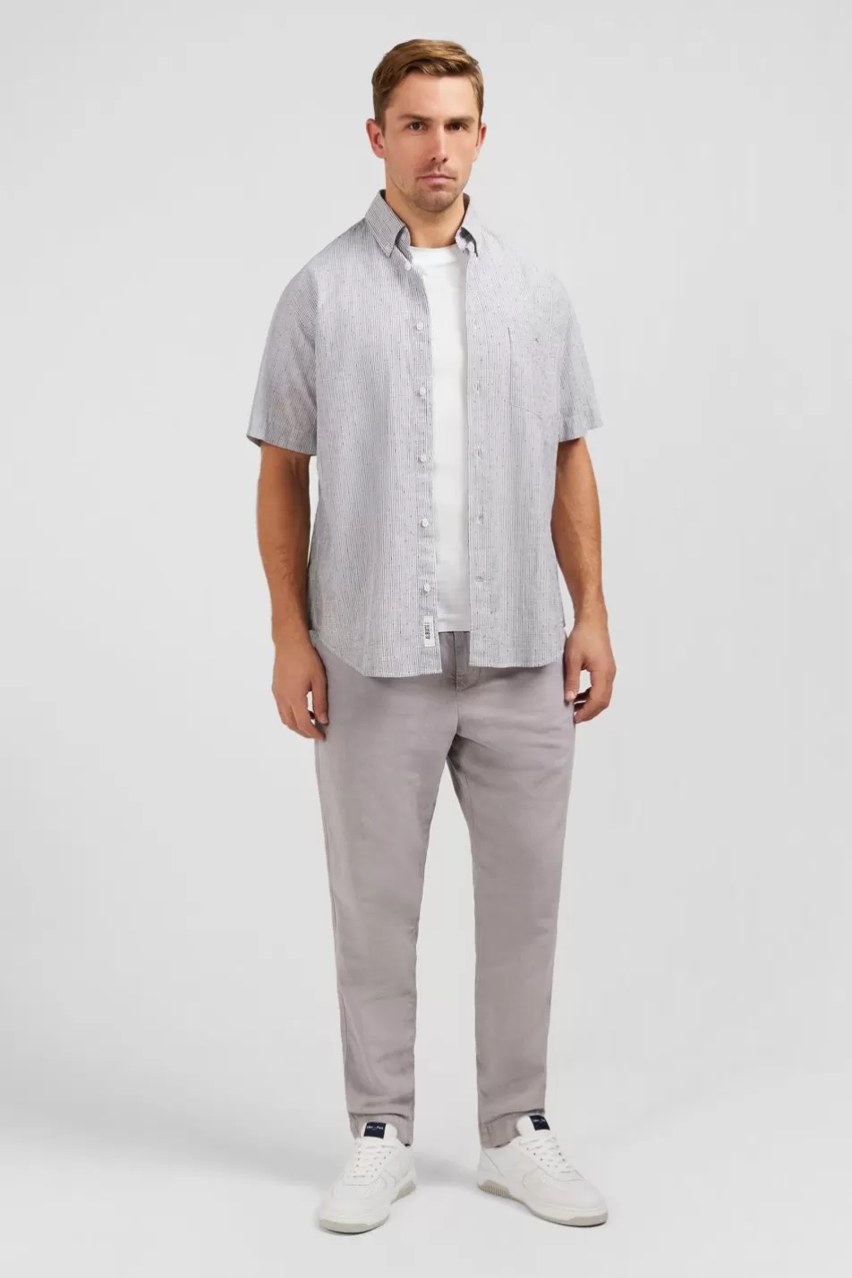 Short-Sleeved Shirts | Eden Park Dark Blue Striped Shirt In Cotton Dobby