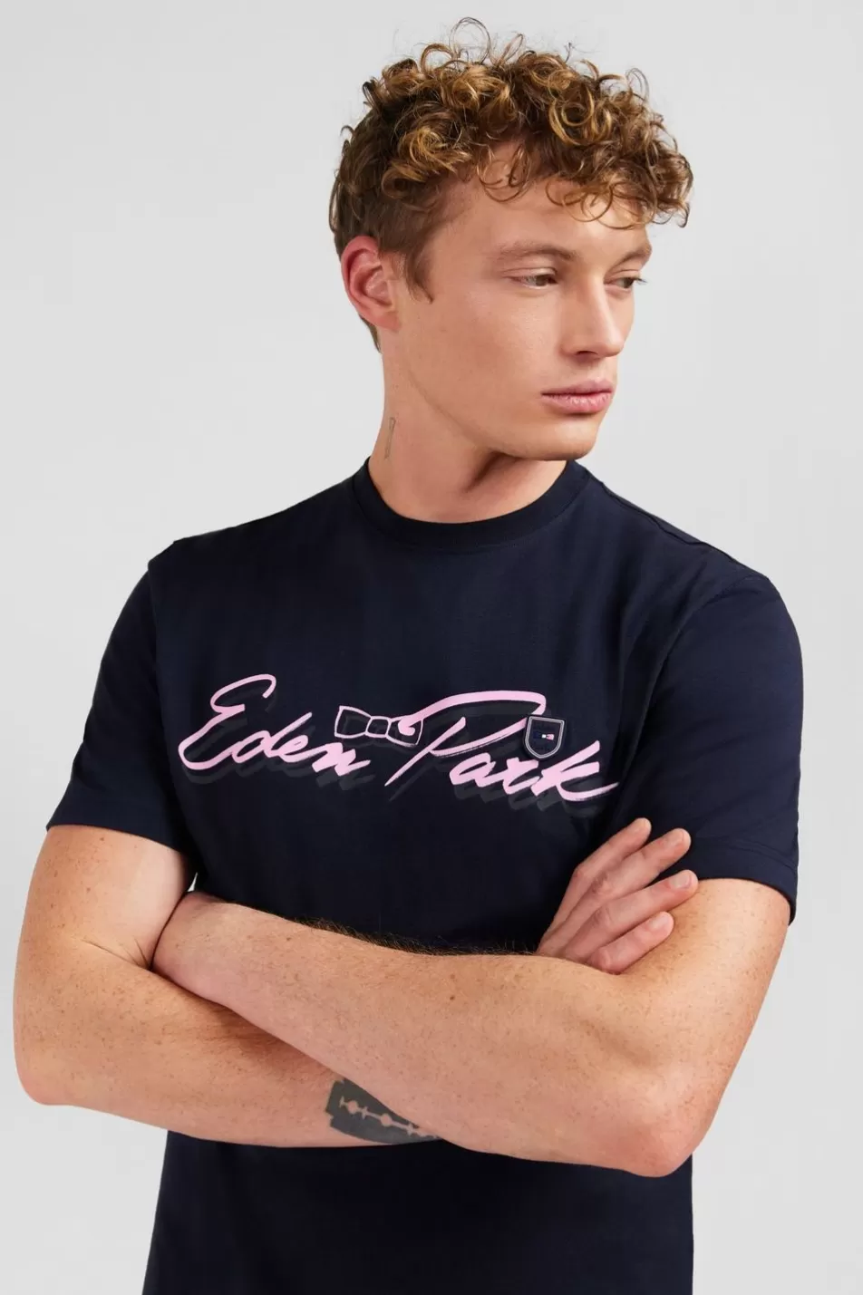 T-Shirts | Eden Park Dark Blue T-Shirt With Double Lettering