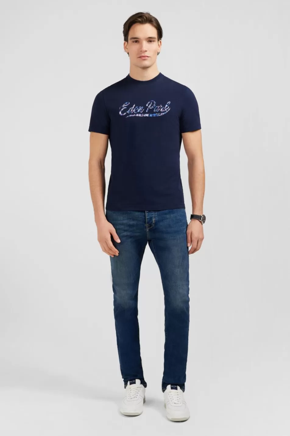 T-Shirts | Eden Park Dark Blue T-Shirt With Lettering