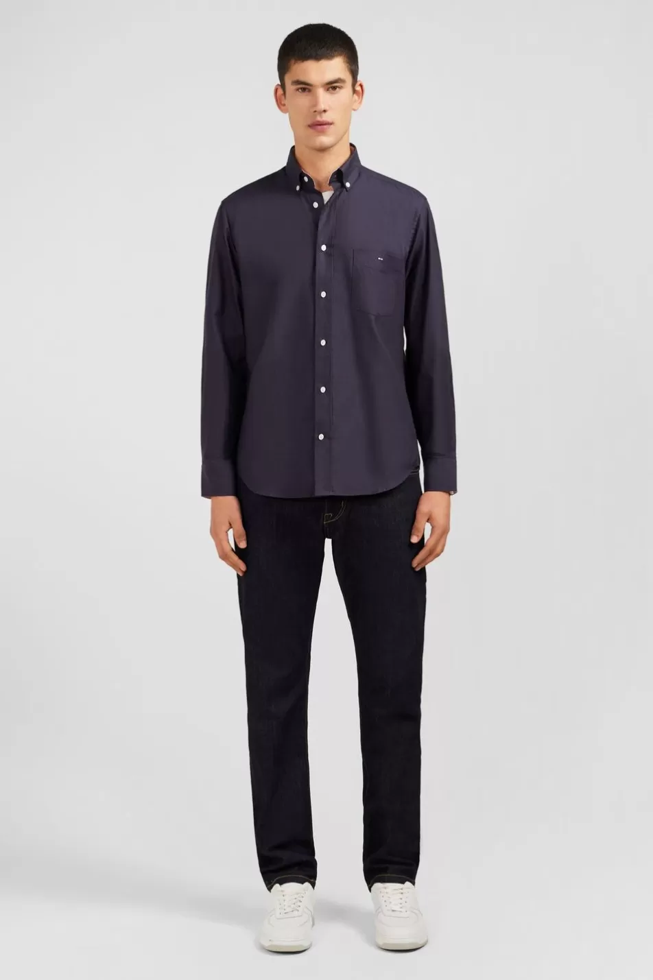 Shirts | Eden Park Dark Grey Plain Cotton Shirt