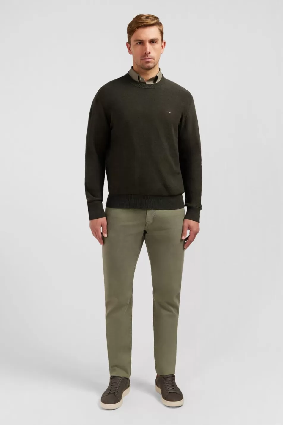 Sweaters | Eden Park Dark Khaki Jumper In A Linen Blend