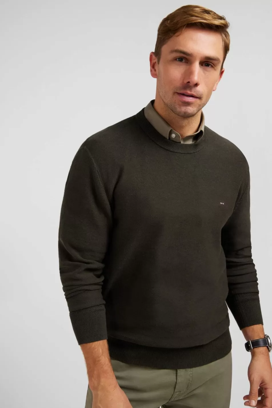 Sweaters | Eden Park Dark Khaki Jumper In A Linen Blend