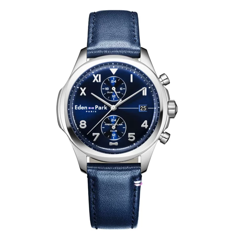 Watch | Eden Park Dual Time Quartz Watch in Dark Blue Leather