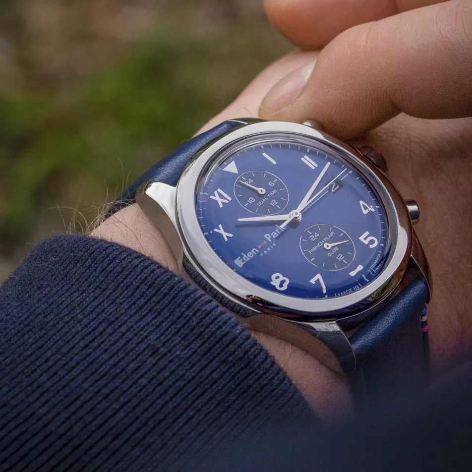 Watch | Eden Park Dual Time Quartz Watch in Dark Blue Leather