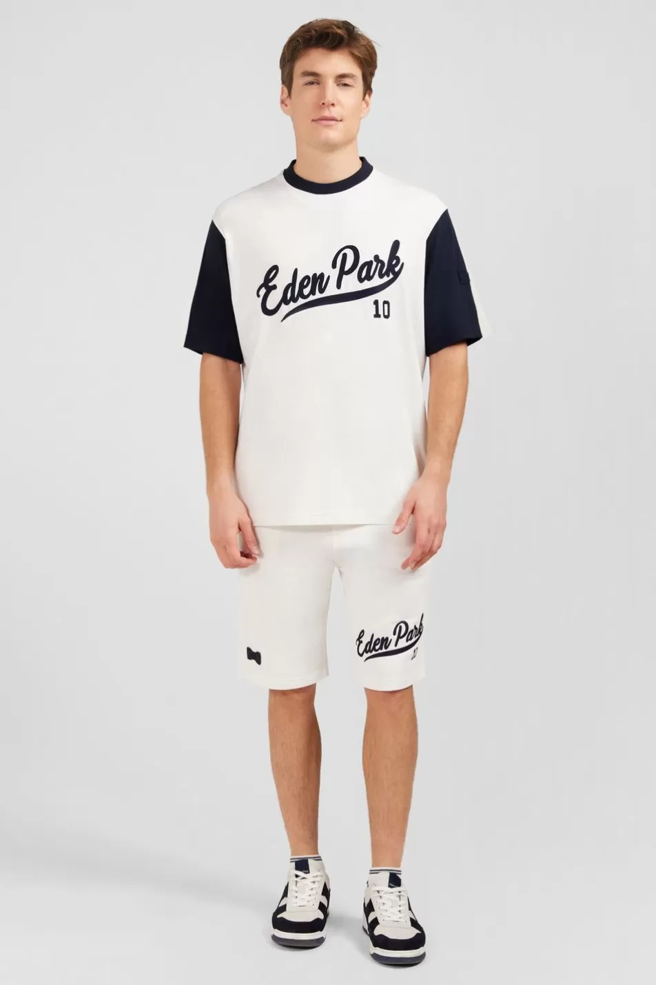 T-Shirts | Eden Park Ecru Colour-Block T-Shirt With Inscription