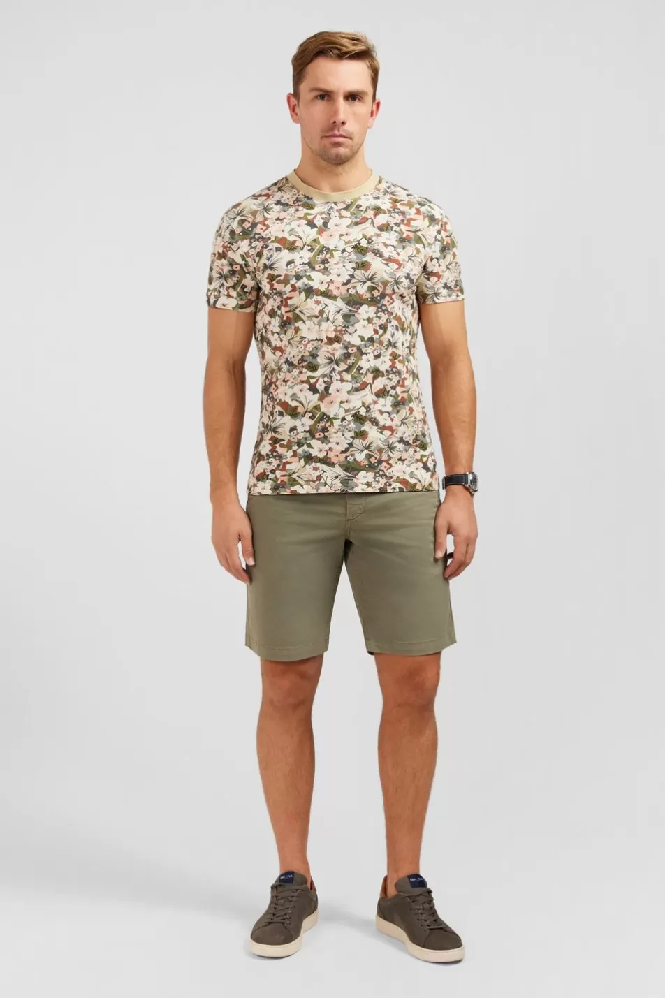 T-Shirts | Eden Park Ecru Cotton Pique T-Shirt With Floral Print