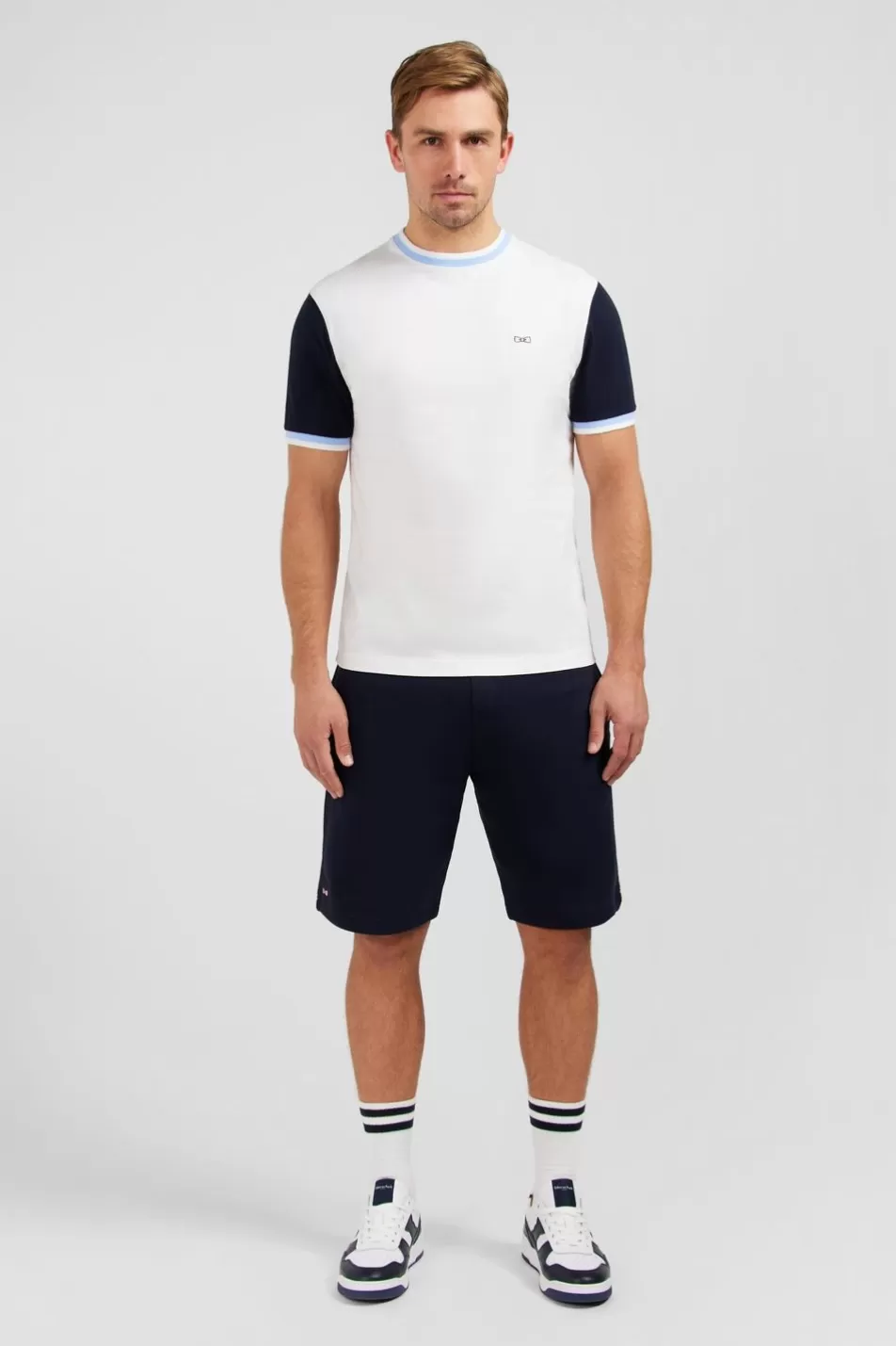 T-Shirts | Eden Park French Flair White Colour-Block T-Shirt