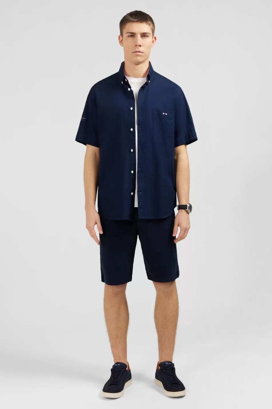 Short-Sleeved Shirts | Eden Park Embroidered Navy Blue Short-Sleeved Shirt Number 10