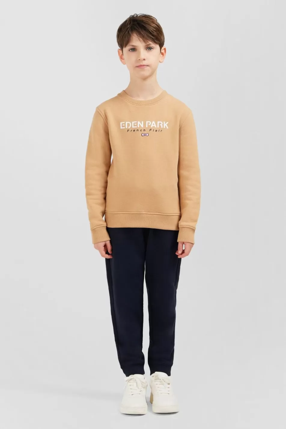 Children | Eden Park French Flair Beige Round Neck Sweatshirt In Cotton Fleece