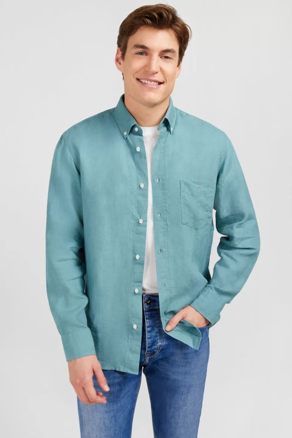 Shirts | Eden Park Green Linen Shirt