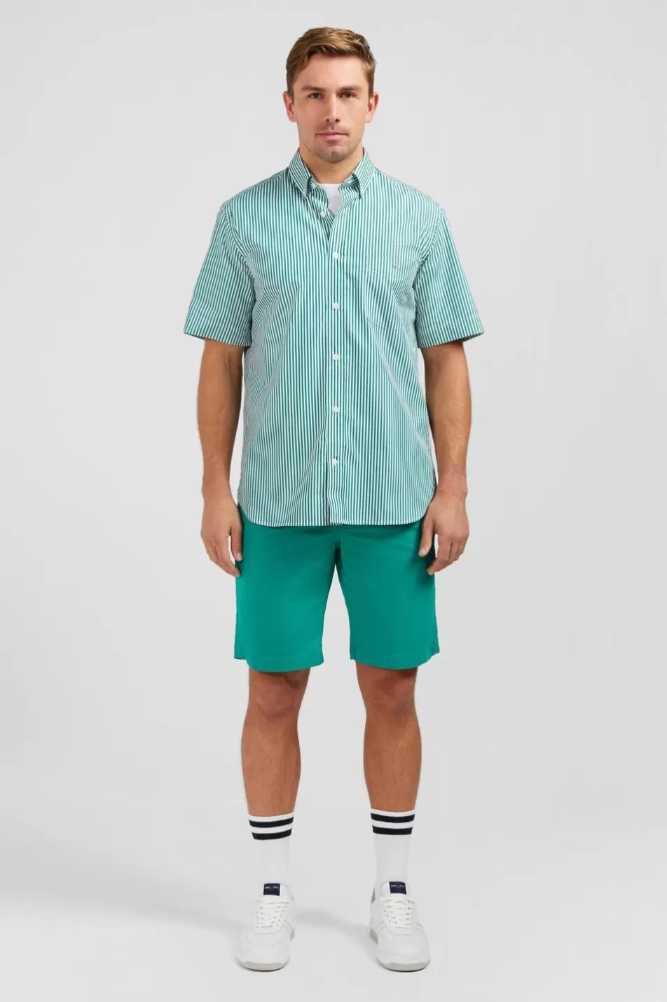 Short-Sleeved Shirts | Eden Park Green Striped Shirt