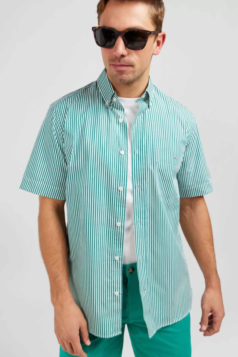 Short-Sleeved Shirts | Eden Park Green Striped Shirt