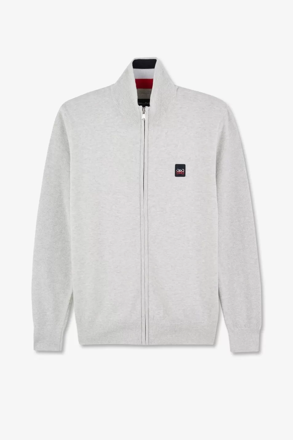 Cardigans | Eden Park Grey Cotton Zipped Jumper Cardigan With Tri-Colour Emblem