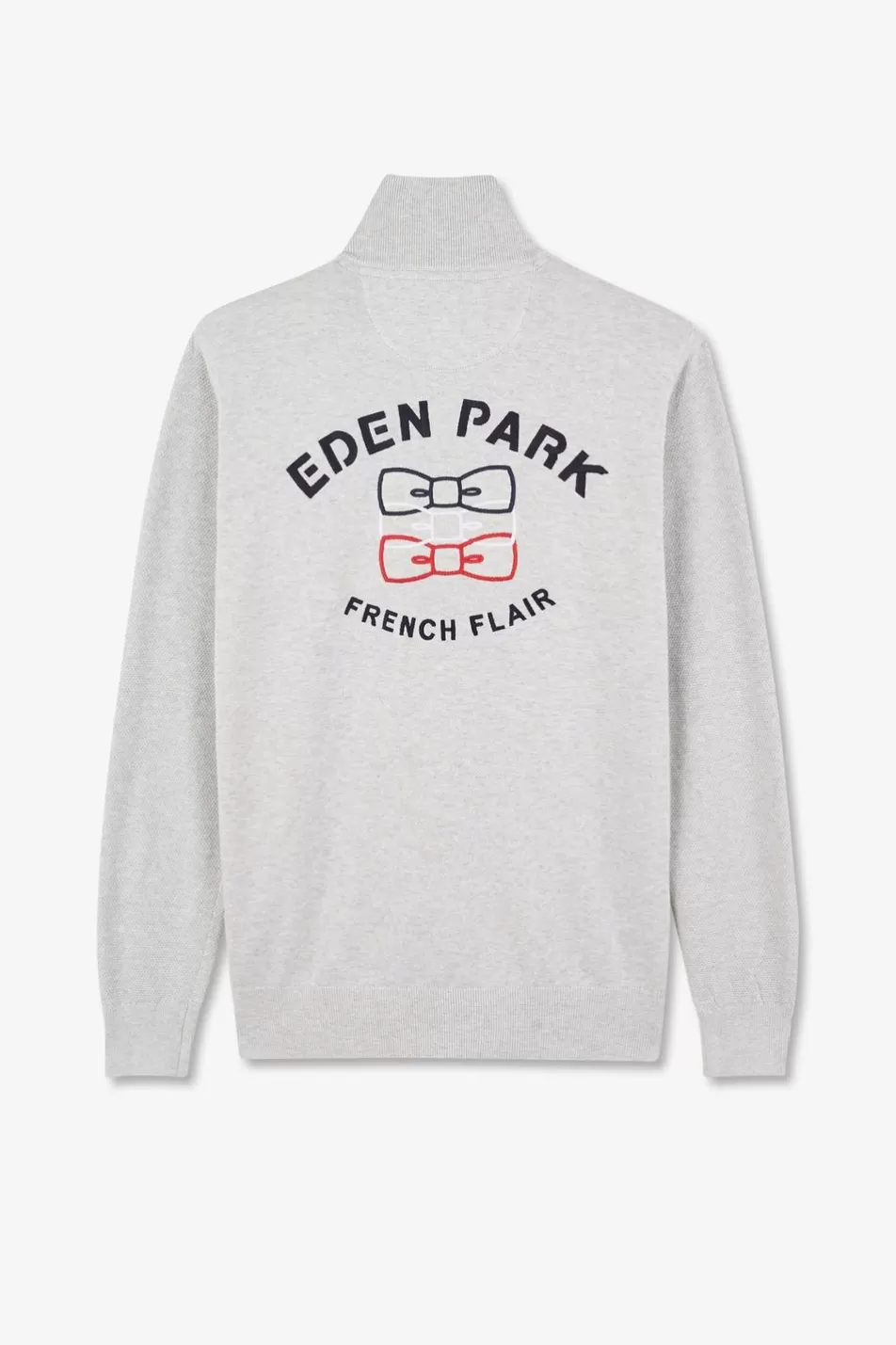 Cardigans | Eden Park Grey Cotton Zipped Jumper Cardigan With Tri-Colour Emblem