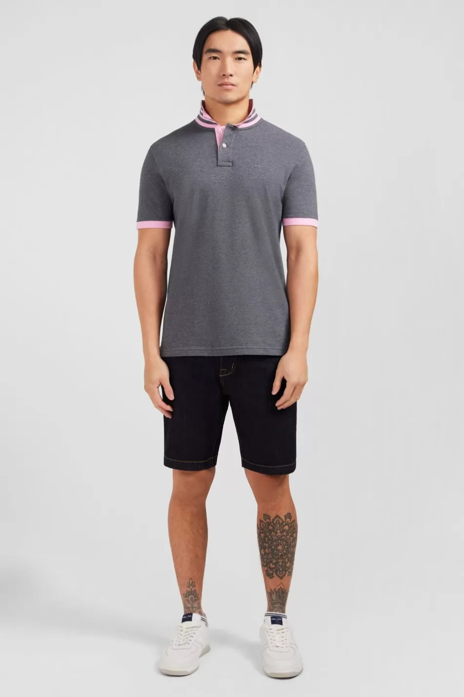 Polos | Eden Park Grey Pima Cotton Polo With Contrasting Accents