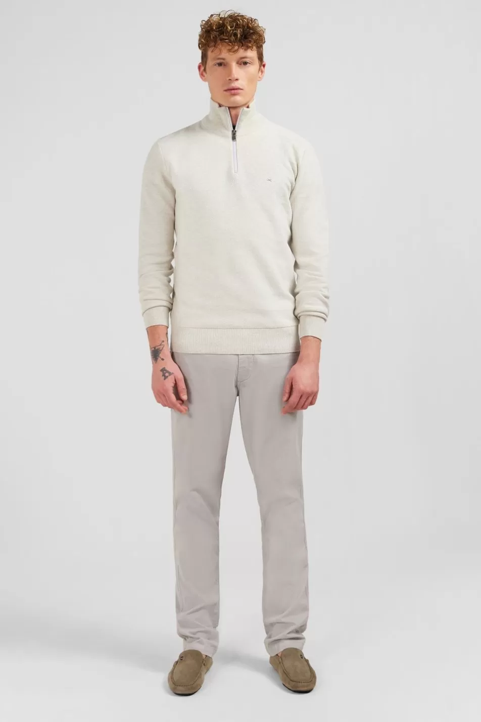 Sweaters | Eden Park Grey Semi-Zipped Sweater In Cotton