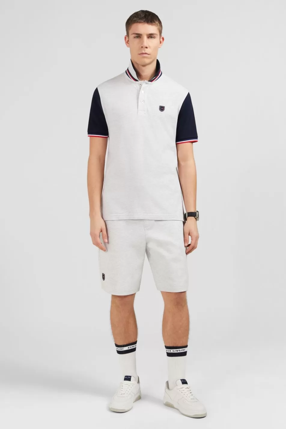 Polos | Eden Park Grey Short-Sleeved Colour-Block Polo Shirt