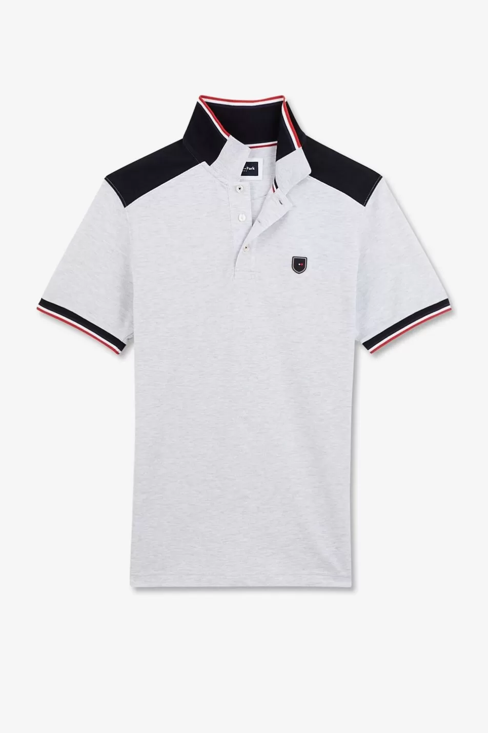 Polos | Eden Park Grey Short-Sleeved Colour-Block Polo Shirt