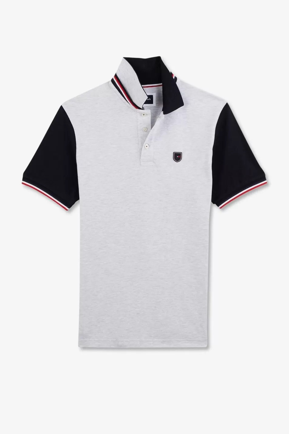 Polos | Eden Park Grey Short-Sleeved Colour-Block Polo Shirt