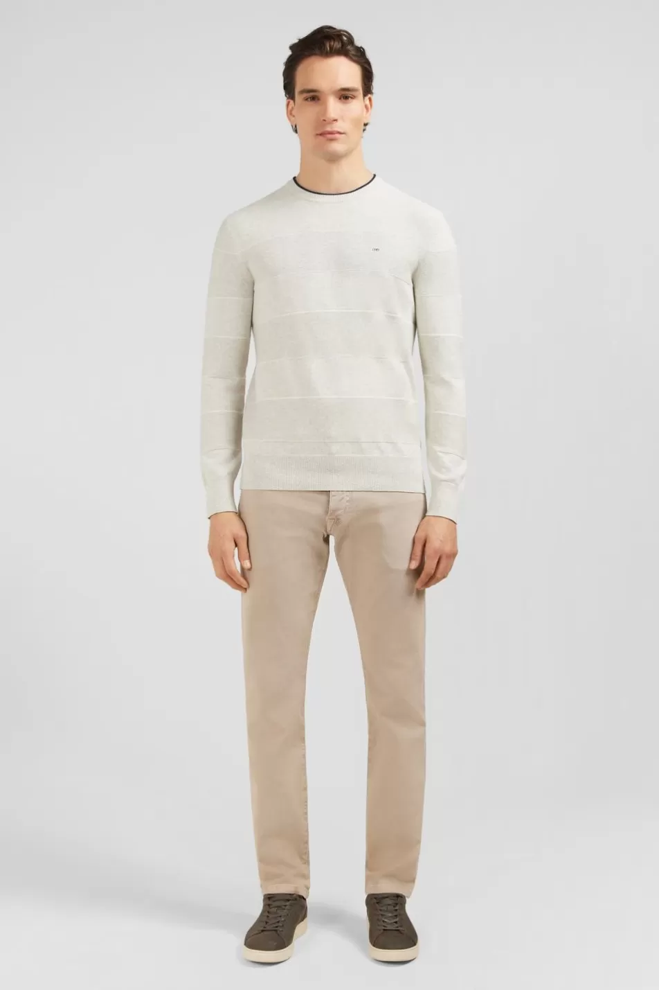 Sweaters | Eden Park Grey Striped Jumper In Combination Knit