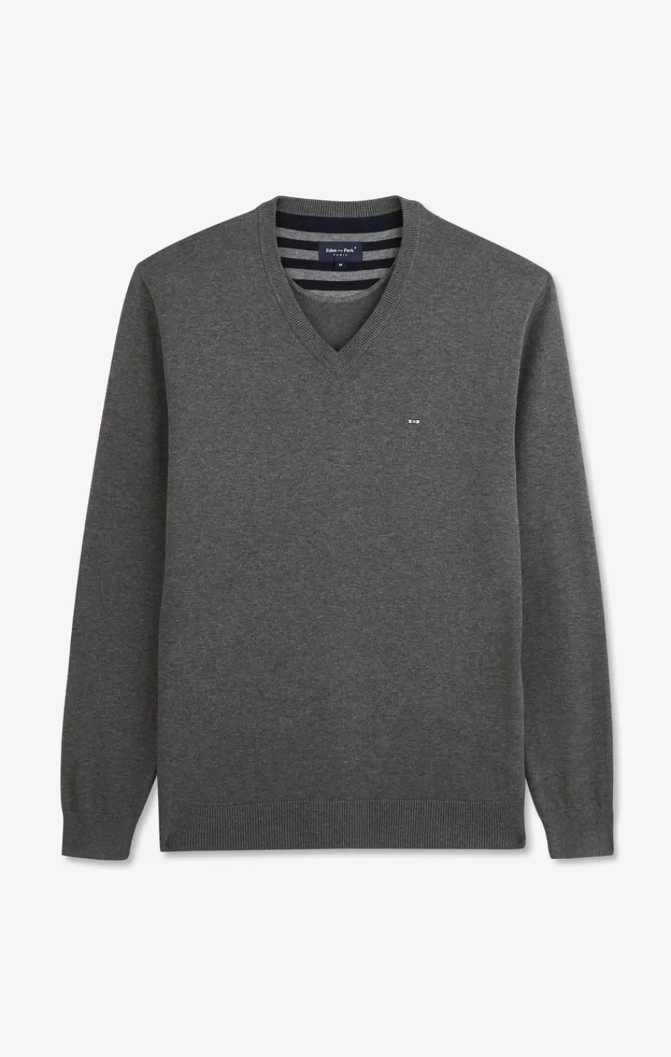 Sweaters | Eden Park Grey V-Neck Cotton Jersey Jumper