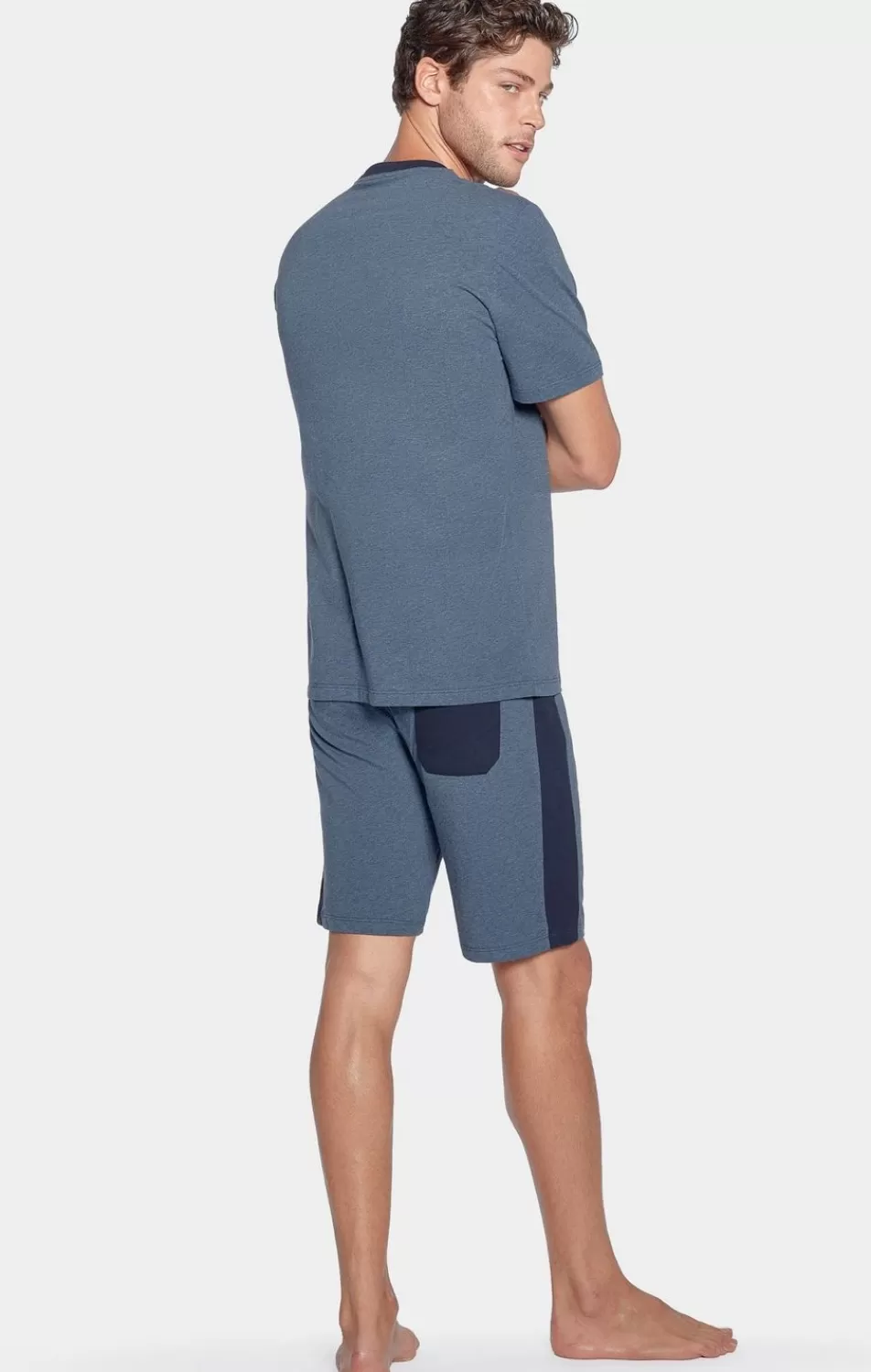 Pyjamas | Eden Park Heather Blue Short Pajama Set In Cotton Jersey