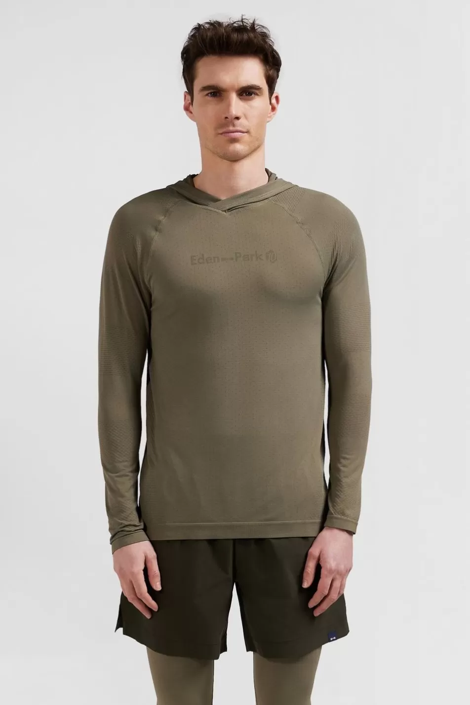 Sweatshirts | Eden Park Khaki Green Hoodie With Striped Sleeves