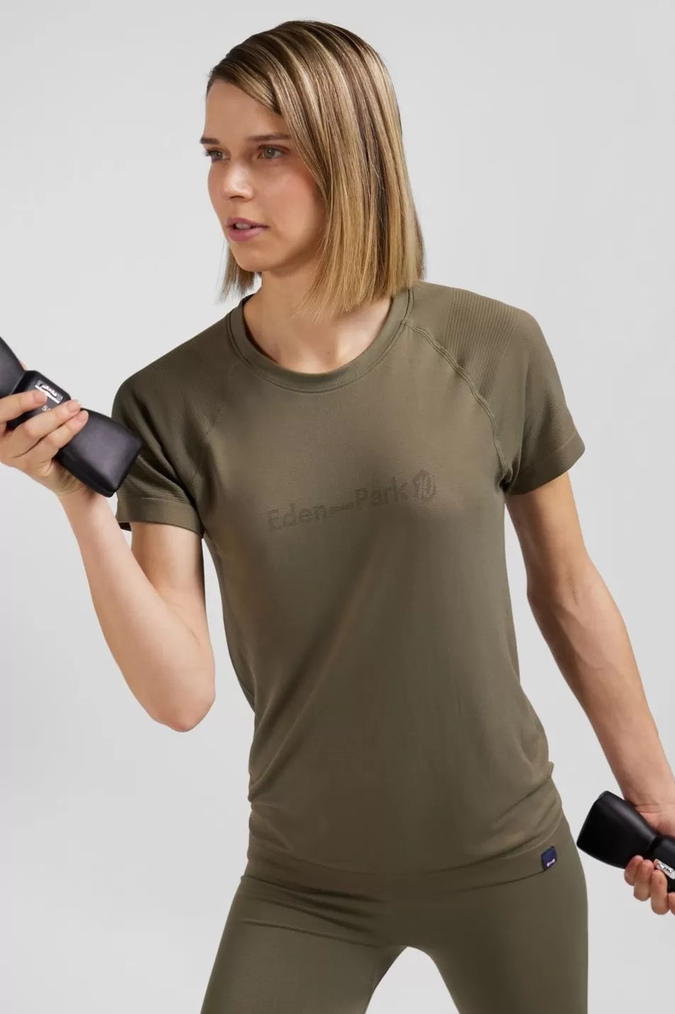 T-Shirts | Eden Park Khaki Green Short-Sleeved Sports T-Shirt With Striped Details