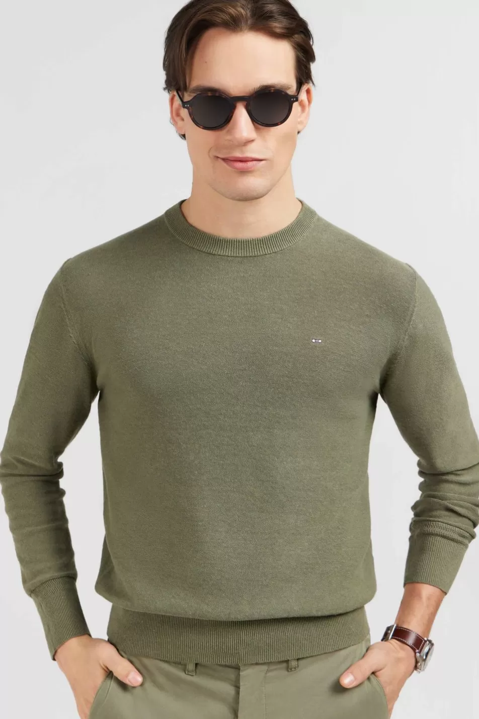 Sweaters | Eden Park Khaki Jumper In A Linen Blend