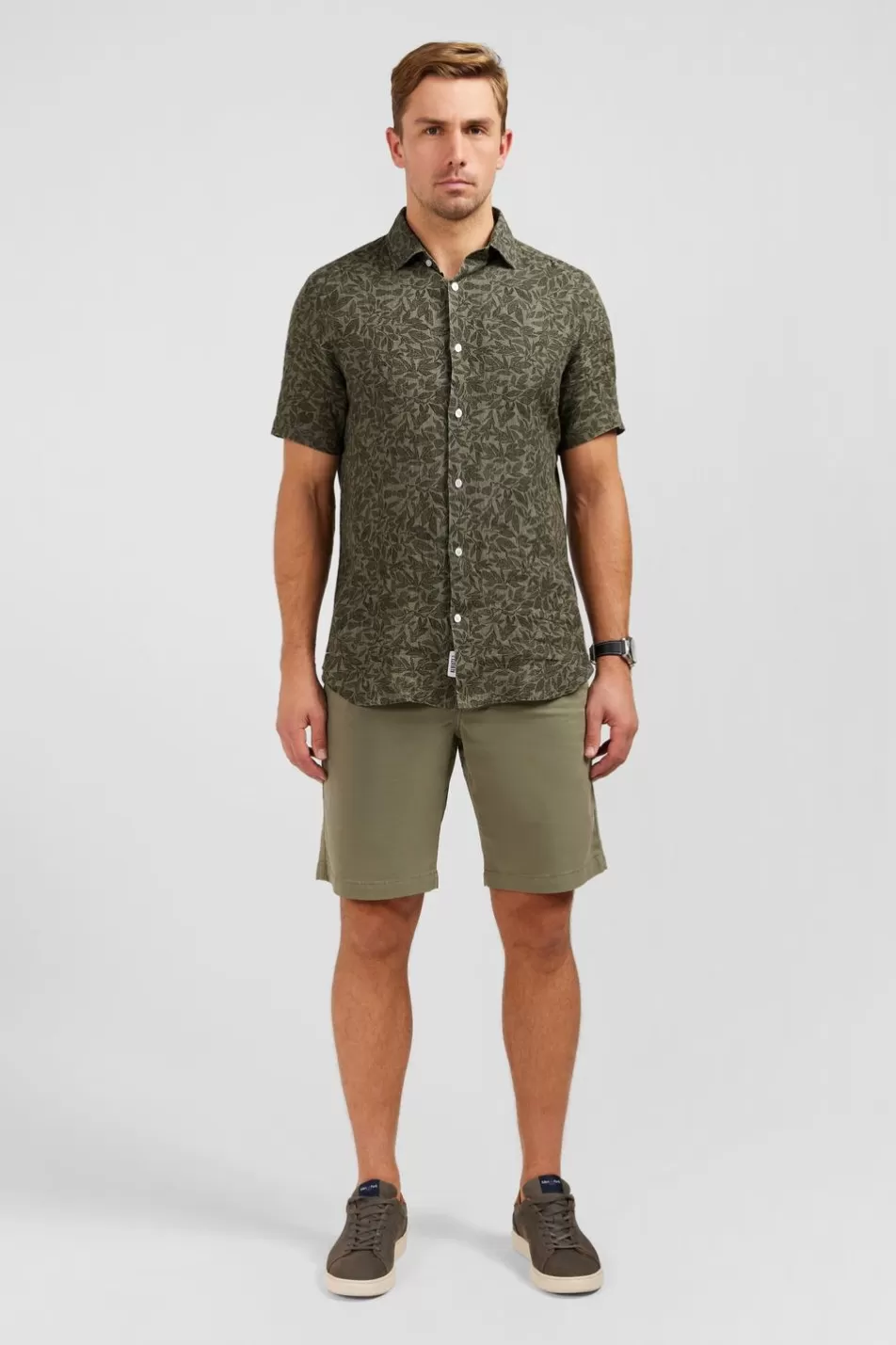 Short-Sleeved Shirts | Eden Park Khaki Shirt With Exclusive Leaf Print