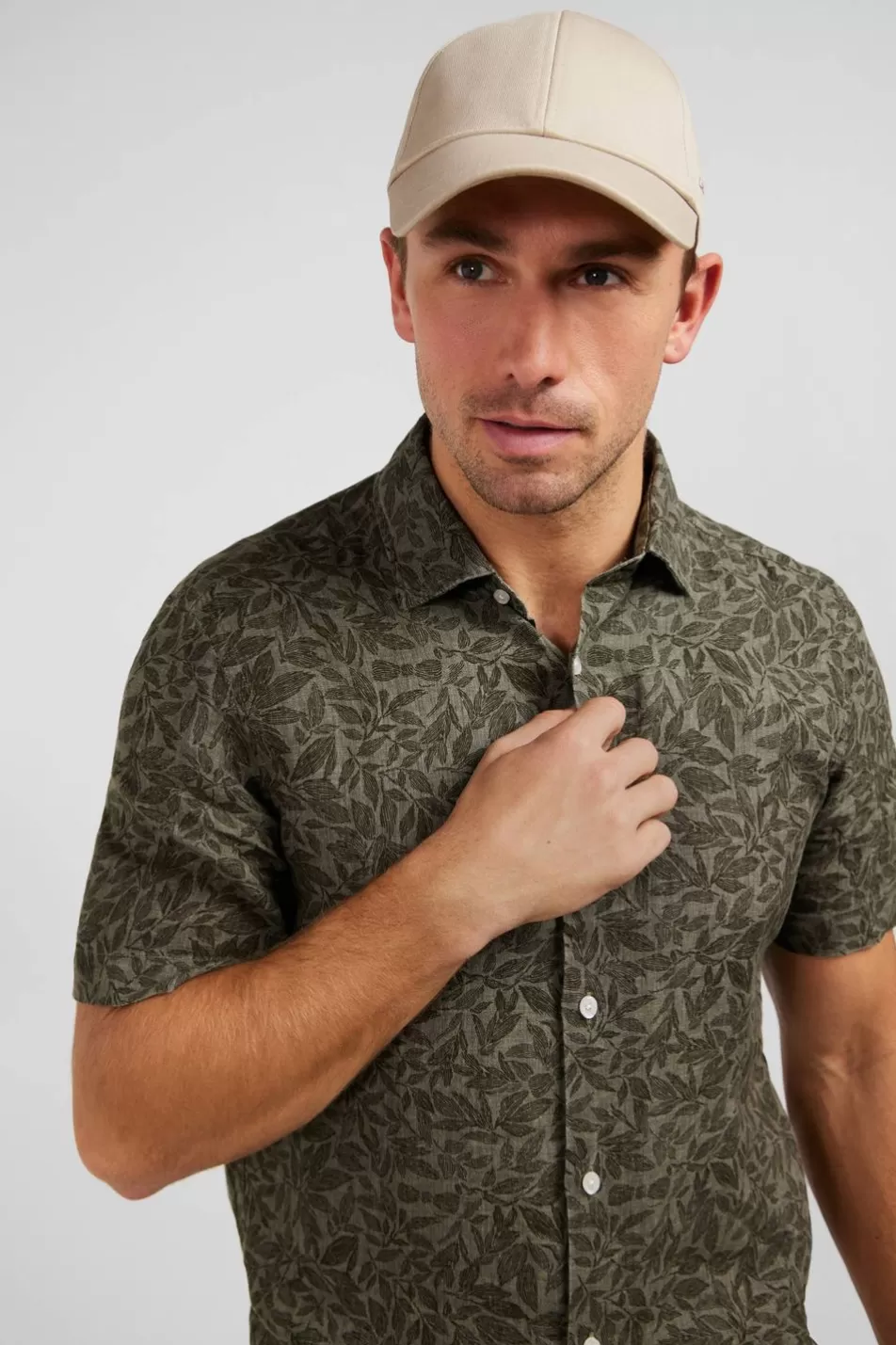 Short-Sleeved Shirts | Eden Park Khaki Shirt With Exclusive Leaf Print