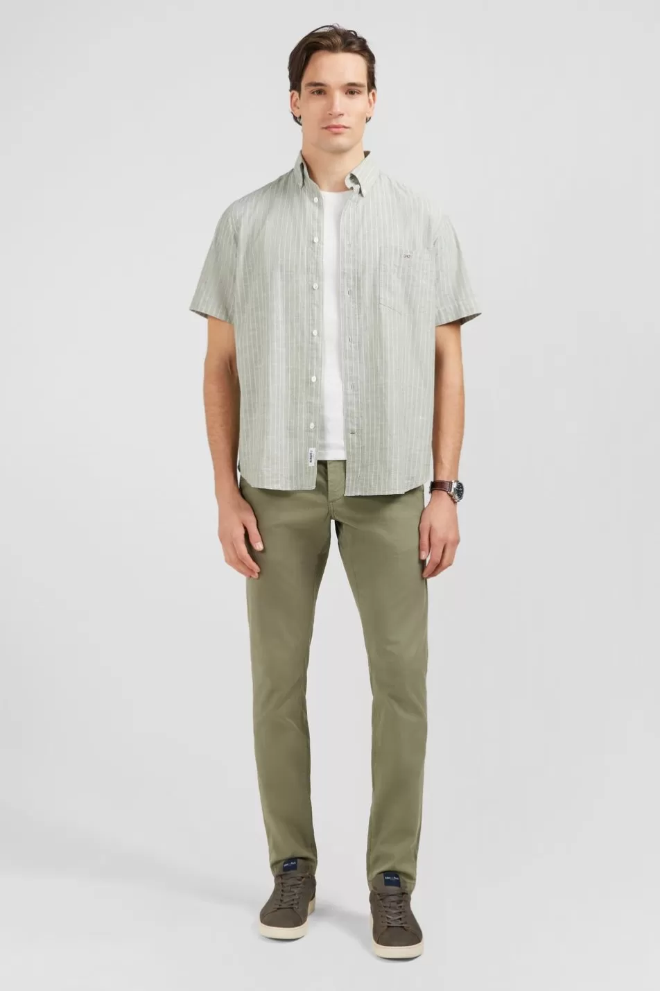 Short-Sleeved Shirts | Eden Park Khaki Striped Shirt