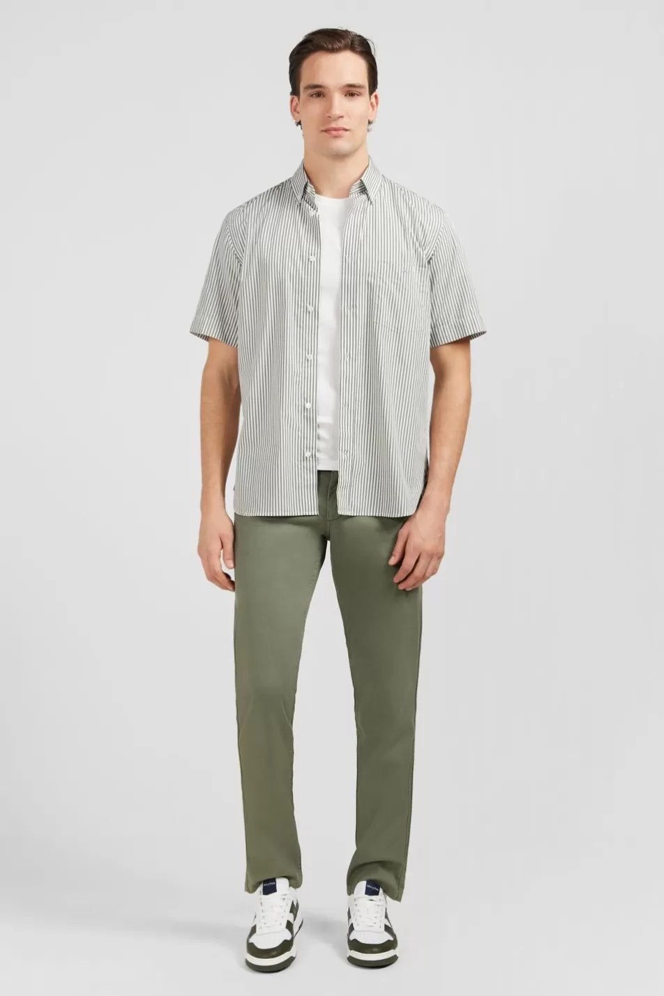 Short-Sleeved Shirts | Eden Park Khaki Striped Shirt