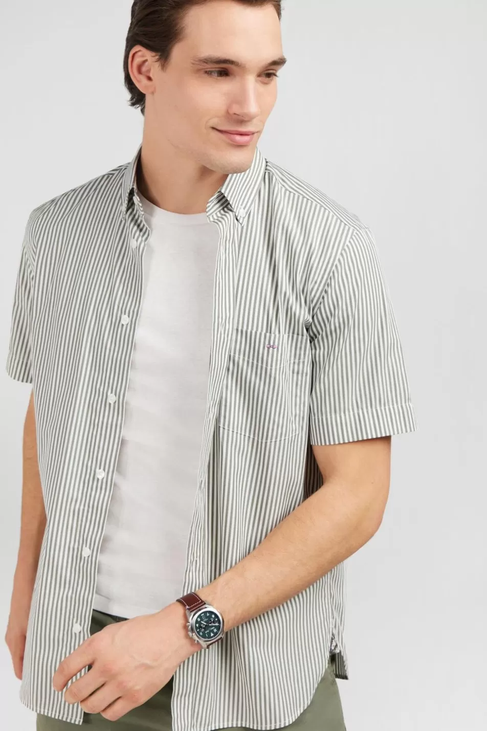 Short-Sleeved Shirts | Eden Park Khaki Striped Shirt