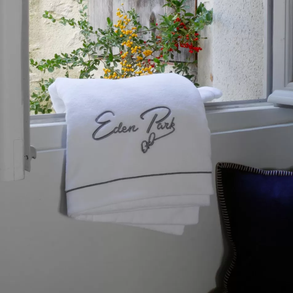 Bath Towels | Eden Park Large Bath Towel With Grey Embroidery