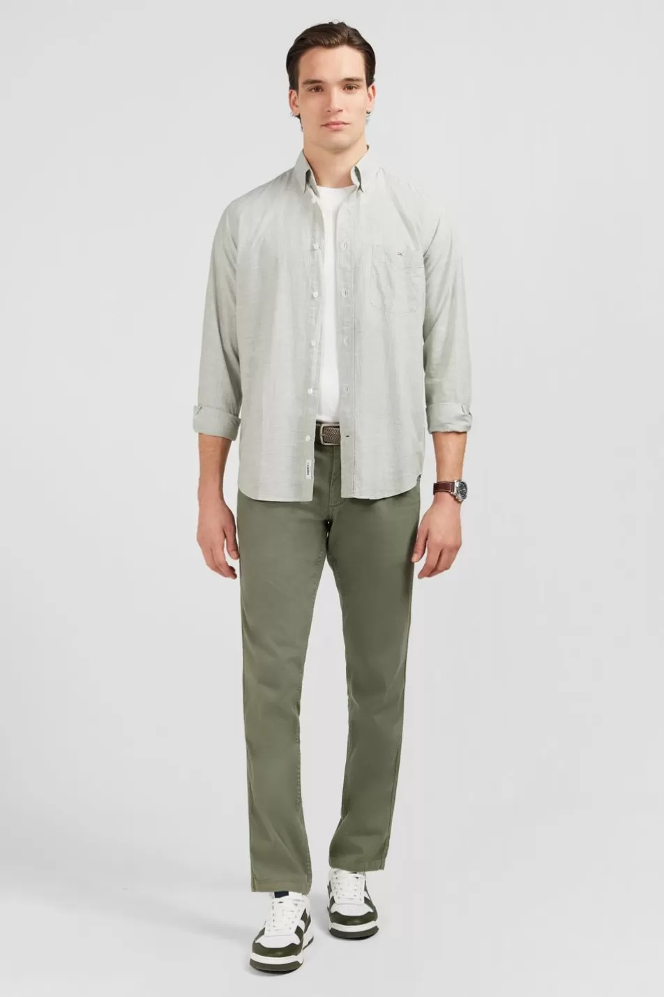 Shirts | Eden Park Light Beige Shirt In Cotton Dobby