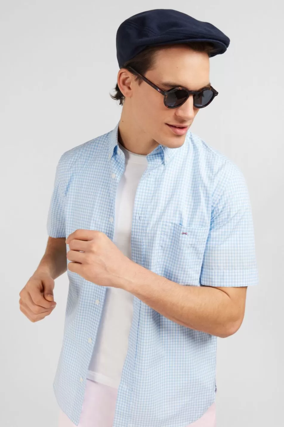 Short-Sleeved Shirts | Eden Park Light Blue Checked Blouse