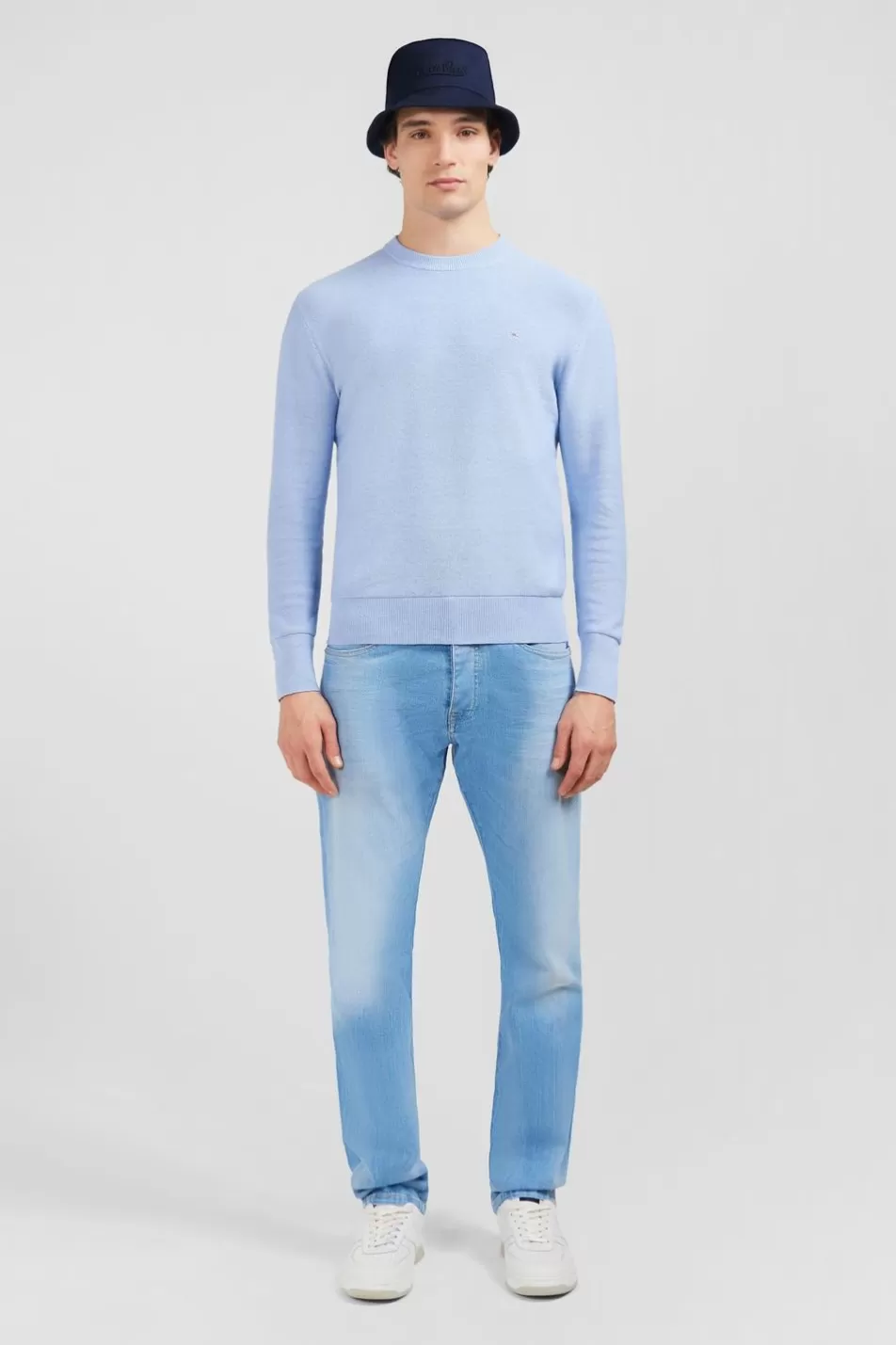 Sweaters | Eden Park Light Blue Jumper In A Linen Blend