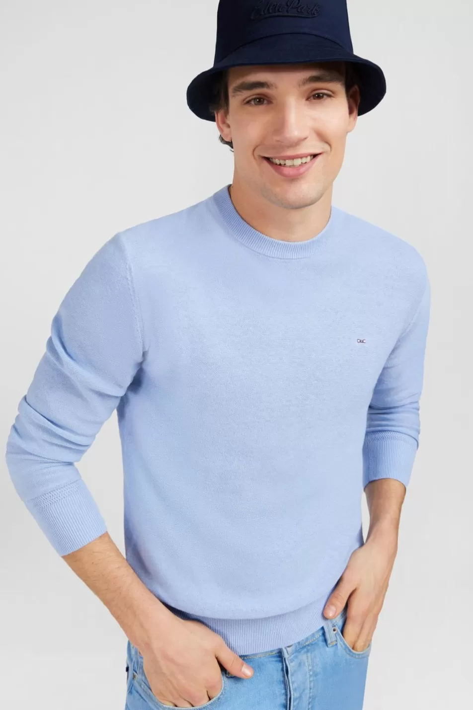 Sweaters | Eden Park Light Blue Jumper In A Linen Blend