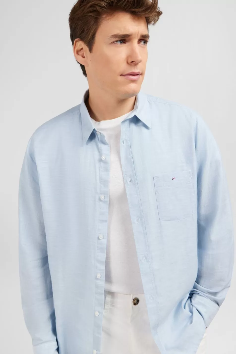 Shirts | Eden Park Light Blue Shirt In Linen