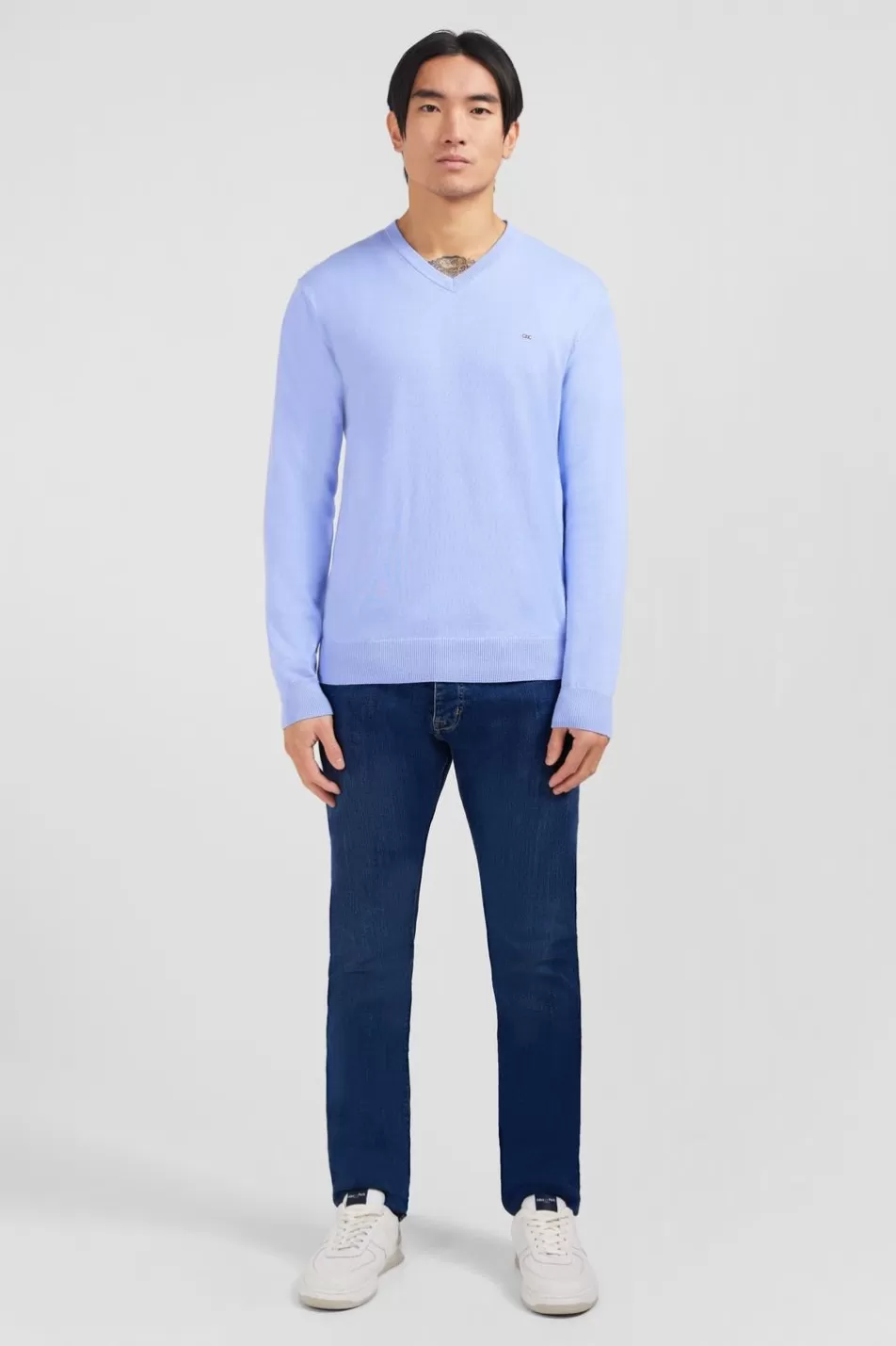 Sweaters | Eden Park Light Blue V-Neck Cotton Jersey Jumper