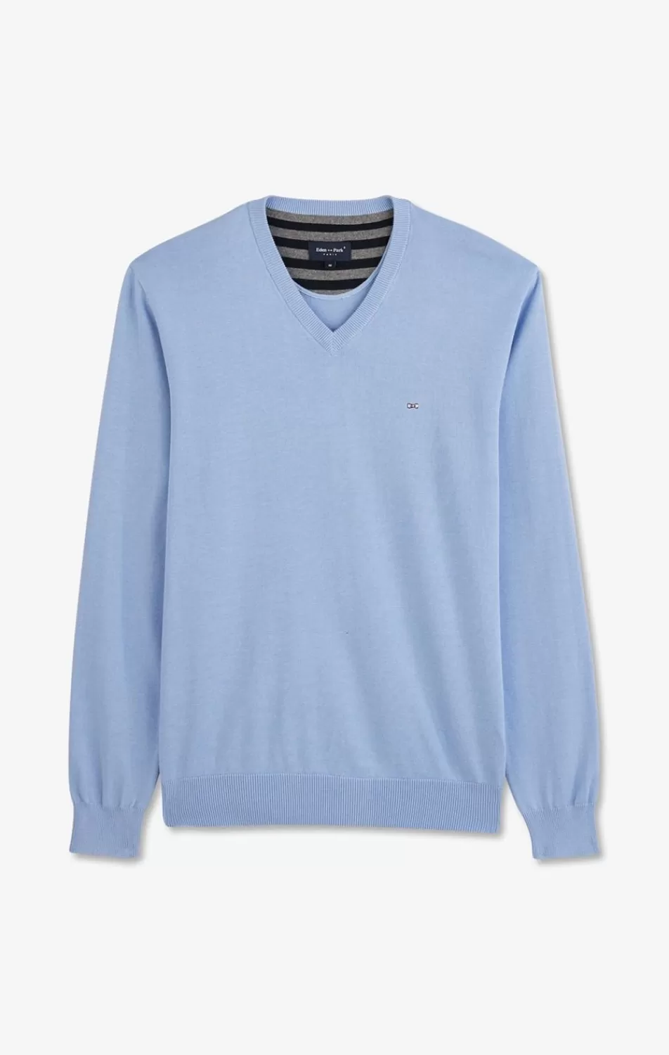 Sweaters | Eden Park Light Blue V-Neck Cotton Jersey Jumper