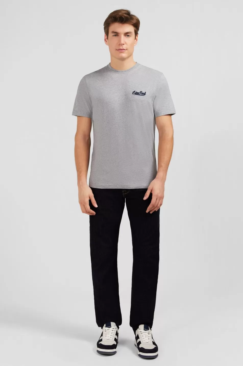 T-Shirts | Eden Park Light Grey T-Shirt With Embroidery