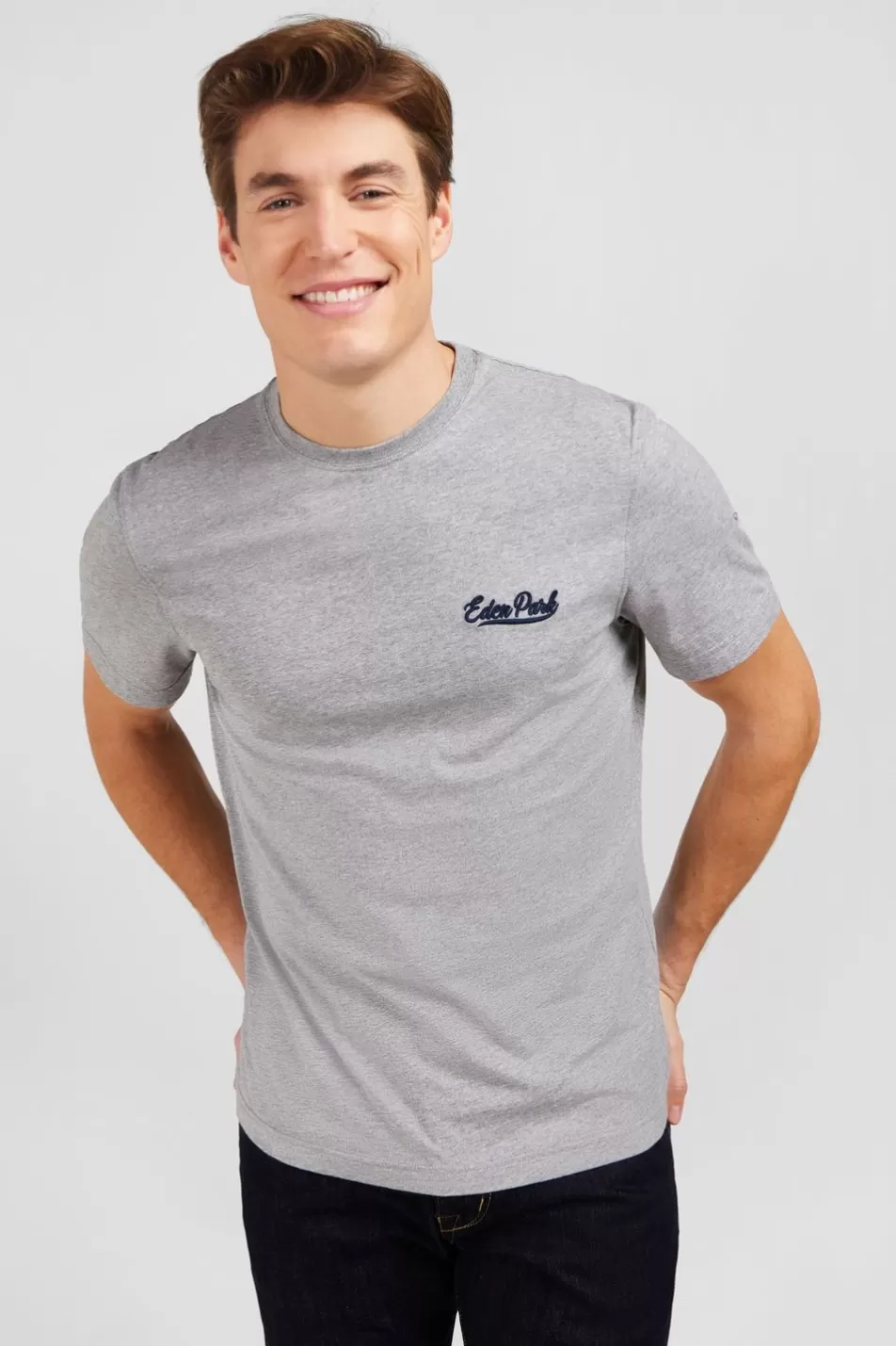 T-Shirts | Eden Park Light Grey T-Shirt With Embroidery