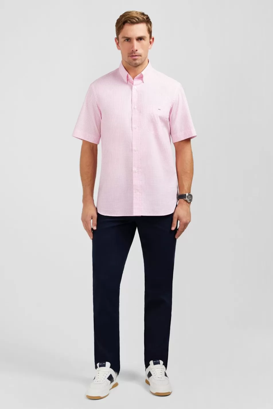 Short-Sleeved Shirts | Eden Park Light Pink Checked Blouse