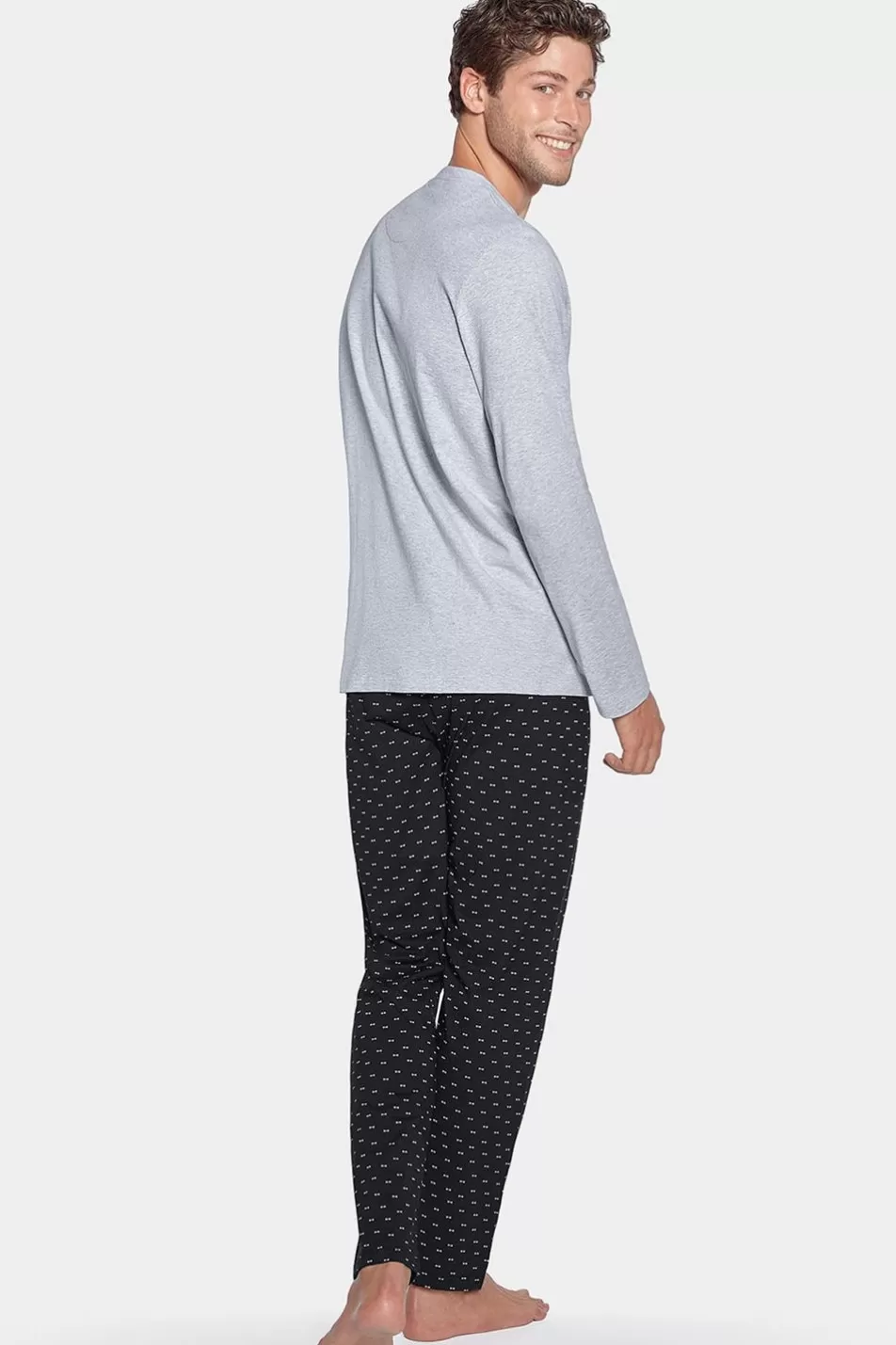 Pyjamas | Eden Park Long Grey Cotton Jersey Pyjamas With Micro Pattern