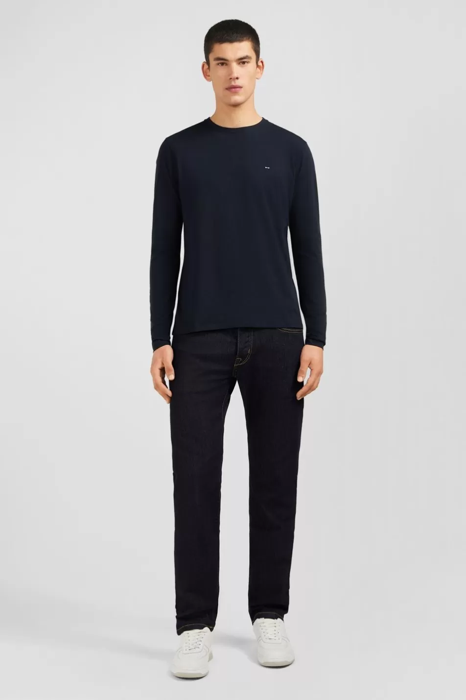 T-Shirts | Eden Park Long Sleeved Black Cotton T-Shirt