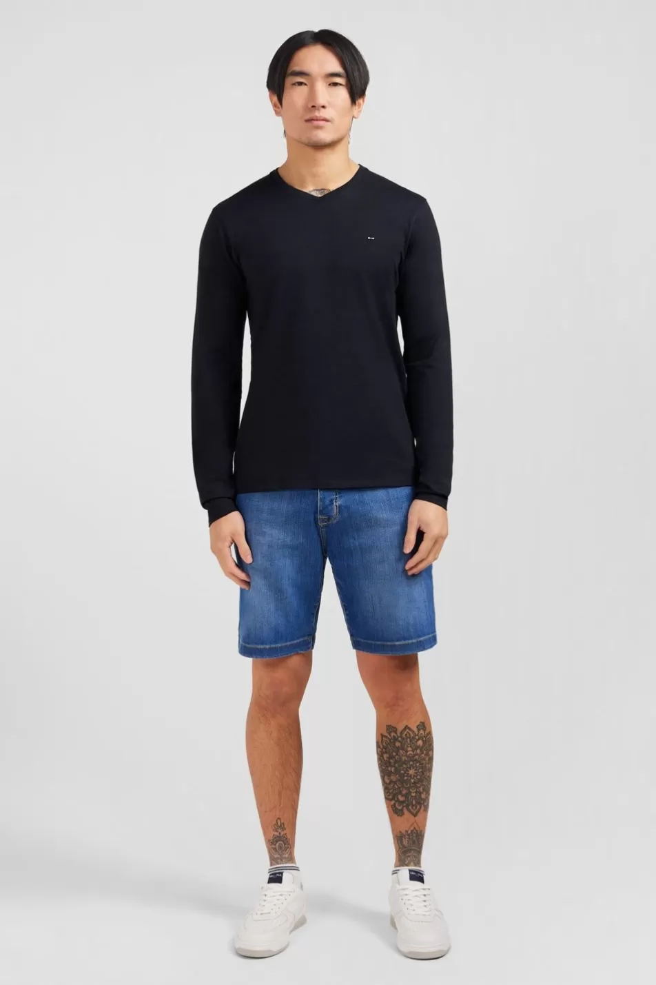 T-Shirts | Eden Park Long Sleeved Black V Neck T-Shirt