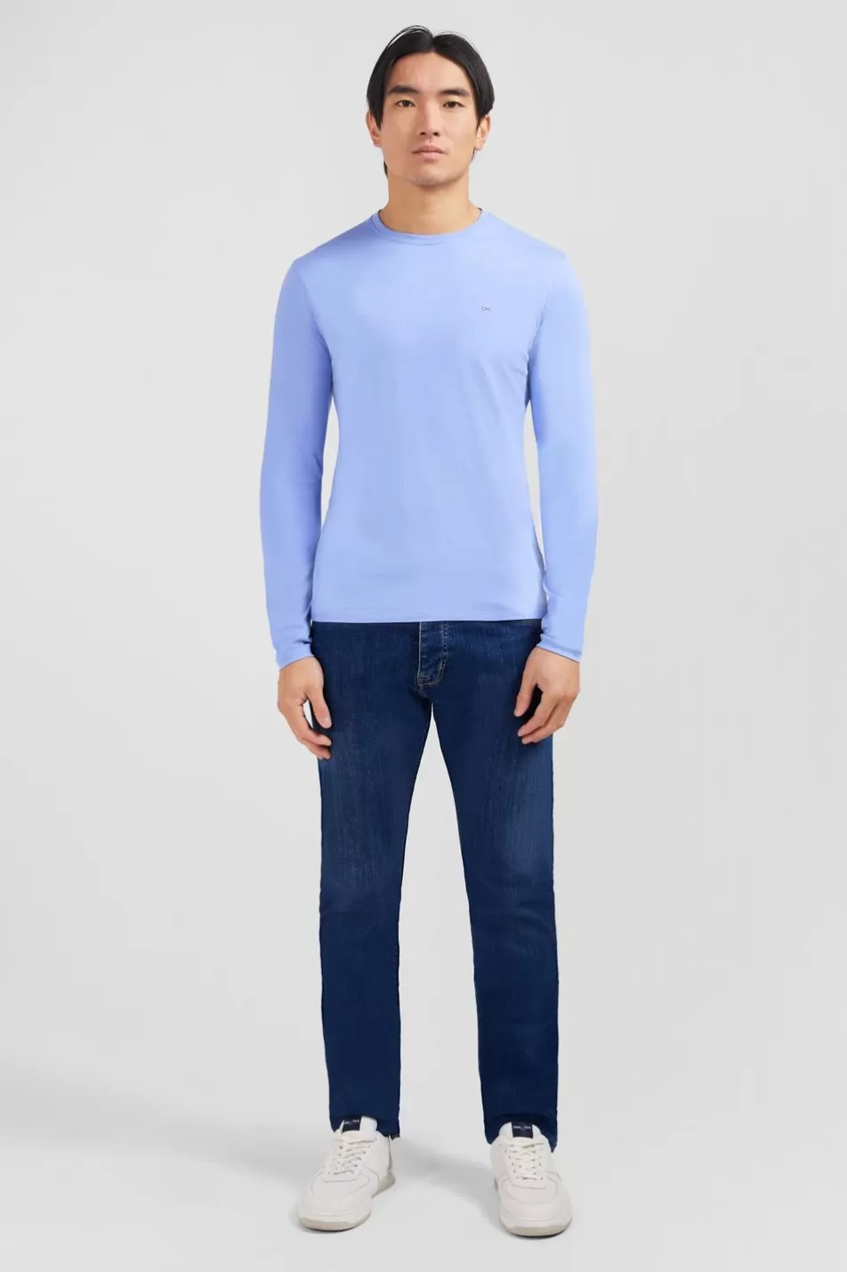 T-Shirts | Eden Park Long Sleeved Blue Cotton T-Shirt